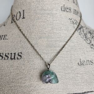 Rainbow Flourite Skull Silver Necklace